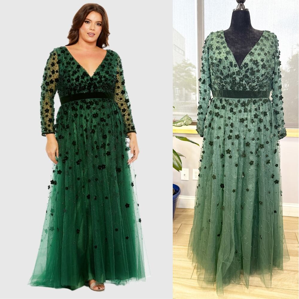 Floral Applique Long Sleeve A Line Gown 68440 Size 14W59